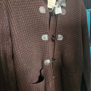 Weatherproof Vintage Men's Brown Waffle Knit Toggle Cardigan Sweater